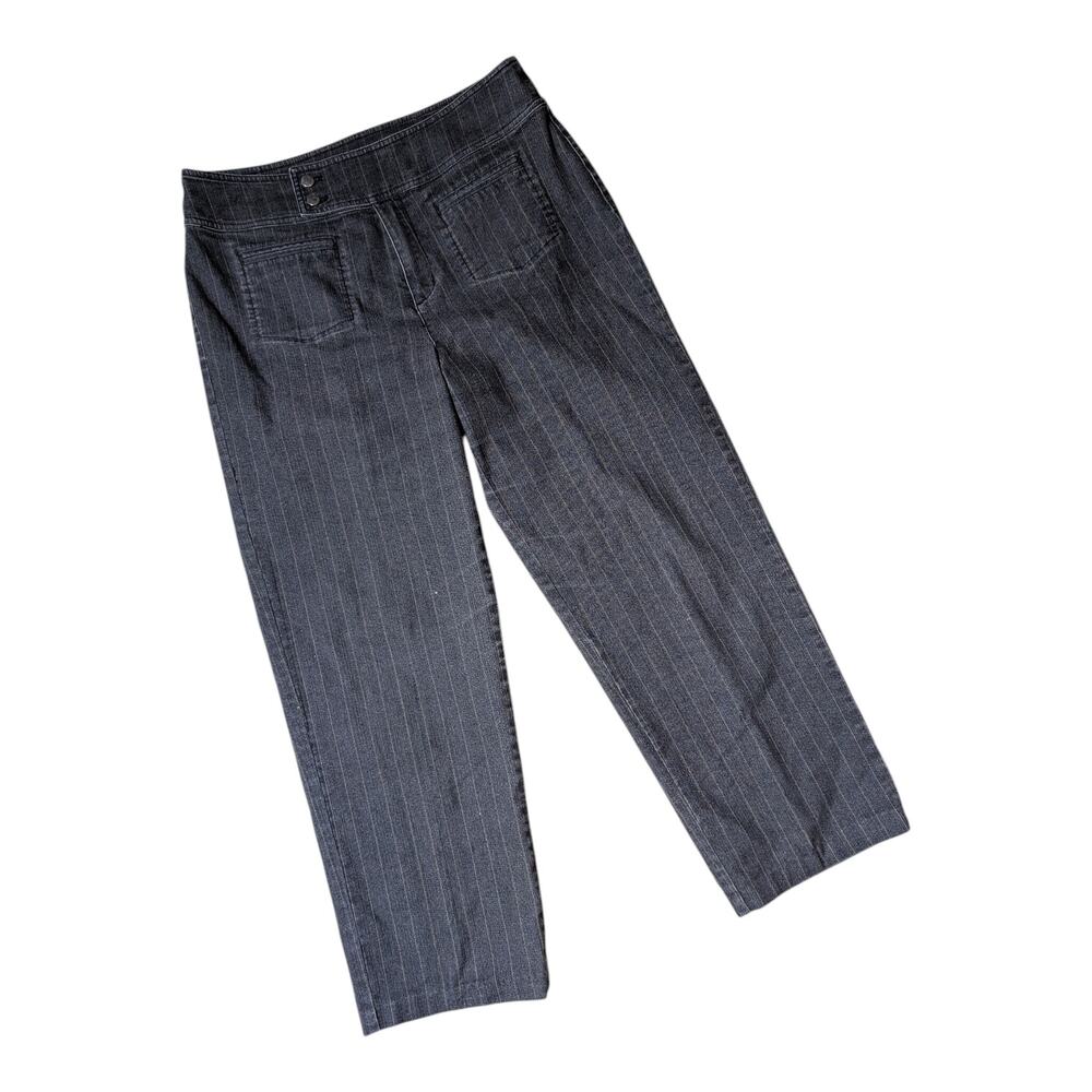 Vtg Y2K Chico's Denim Black Pinstripe Stretch Straight Leg Flat Back Jeans 2 L